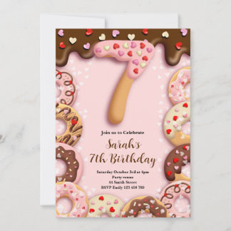 7th Donut Birthday Girls Invitation Einladung