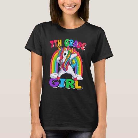 7th Grade Girl Dabbing Unicorn Back to School Kids T-Shirt (Vorderseite)