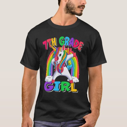 7th Grade Girl Dabbing Unicorn Back to School Kids T-Shirt (Vorderseite)