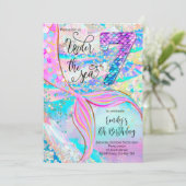 7th Mermaid Birthday Under the Sea Invitation Einladung (Stehend Vorderseite)