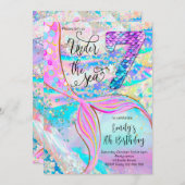 7th Mermaid Birthday Under the Sea Invitation Einladung (Vorne/Hinten)