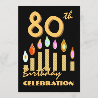 80. - 89. Geburtstags-Party Einladungs-Goldkerzen Einladung