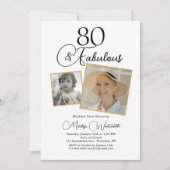 80 and Fabulous 80th Birthday Black Script Photo Einladung (Vorderseite)
