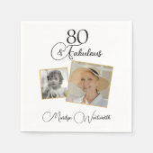 80 and Fabulous 80th Birthday Black Script Photo Serviette (Vorderseite)