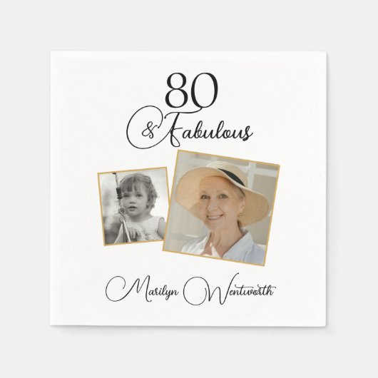 80 and Fabulous 80th Birthday Black Script Photo Serviette (Vorderseite)