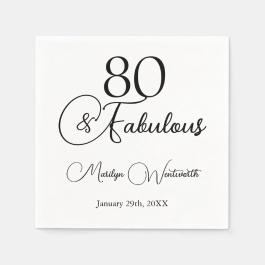 80 and Fabulous 80th Birthday Black Script  Serviette (Vorderseite)