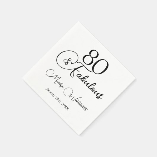 80 and Fabulous 80th Birthday Black Script  Serviette (Ecke)