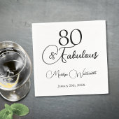 80 and Fabulous 80th Birthday Black Script  Serviette