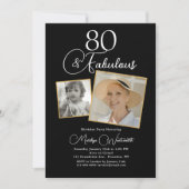 80 and Fabulous 80th Birthday White Script 2 Photo Einladung (Vorderseite)
