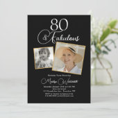 80 and Fabulous 80th Birthday White Script 2 Photo Einladung (Stehend Vorderseite)