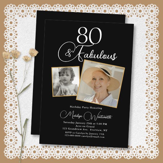 80 and Fabulous 80th Birthday White Script 2 Photo Einladung