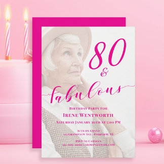 80 and Fabulous Birthday Pink Photo Overlay Script Einladung