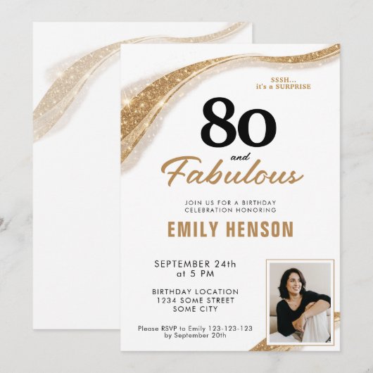 80 and Fabulous Gold 80th Birthday Einladung (Vorne/Hinten)