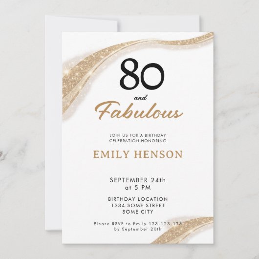80 and Fabulous Gold 80th Birthday Invitation Einladung (Vorderseite)