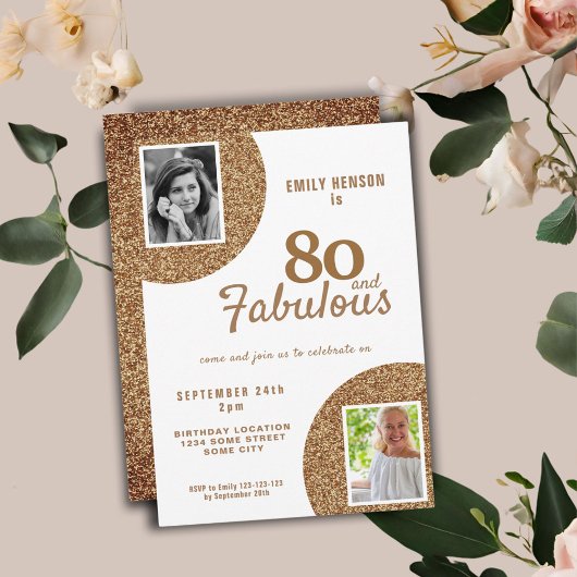 80 and Fabulous Gold Glitter 2 Photo 80th Birthday Einladung