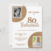 80 and Fabulous Gold Glitter 2 Photo 80th Birthday Einladung (Vorderseite)