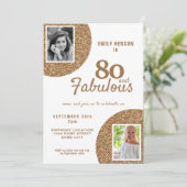 80 and Fabulous Gold Glitter 2 Photo 80th Birthday Einladung (Stehend Vorderseite)