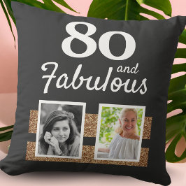 80 and Fabulous Gold Glitter 2 Photo 80th Birthday Kissen