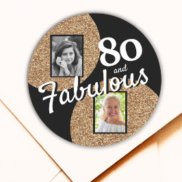 80 and Fabulous Gold Glitter 2 Photo 80th Birthday Runder Aufkleber