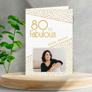 80 and Fabulous Gold Glitter Photo 80th Birthday  Karte