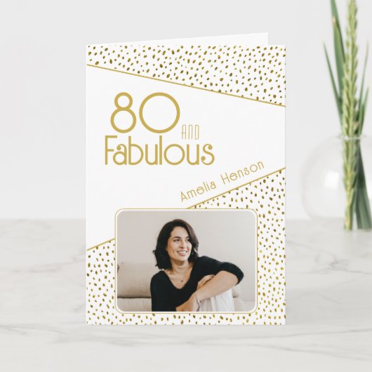 80 and Fabulous Gold Glitter Photo 80th Birthday Karte (Vorderseite)