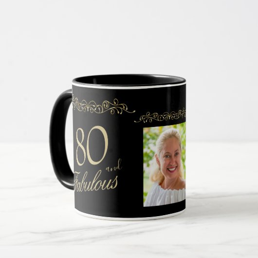 80 and Fabulous Ornament 80th Birthday Photo Tasse (Vorderseite Links)