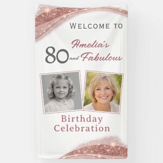 80 and Fabulous Rose Gold Birthday Welcome Photo Banner (Vertikal)