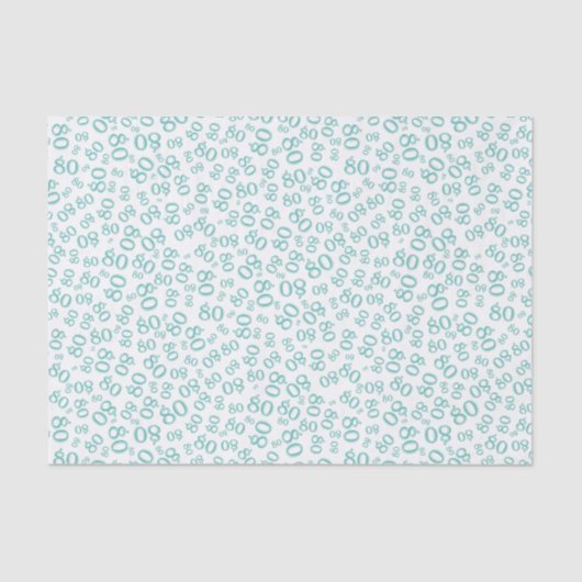 80. Aquamarin/Weiß-Party Random-Zahlenmuster Seidenpapier (Vorderseite)