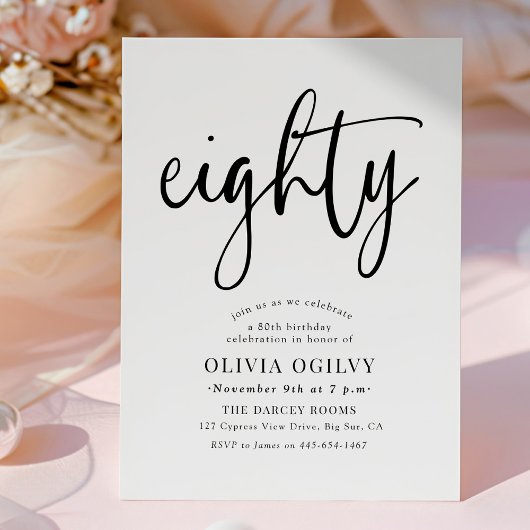 80. B&W Birthday Party Moderne Script Typografie Einladung