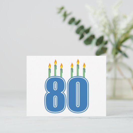 80 Birthday Candles (blau / grün) Postkarte (Stehend Vorderseite)