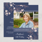 80. BIrthday Party Einladungen Blue Coral Blume (Vorne/Hinten)