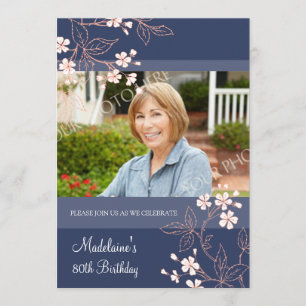 80. BIrthday Party Einladungen Blue Coral Blume