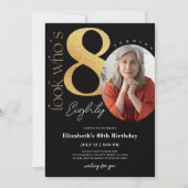 80. Black Gold Geburtstag Einladung mit Foto (Vorderseite)