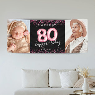 80. Black Pink Happy Birthday Foto Banner