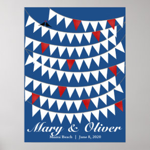 80 Bunting Red Blue Wedding Guest Book Alternative Poster