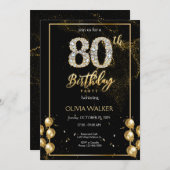 80. Diamond Black and Gold Geburtstag Einladung (Vorne/Hinten)
