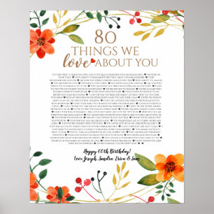 80 Dinge, die wir über Sie Liebe Orange-Blume Post Poster