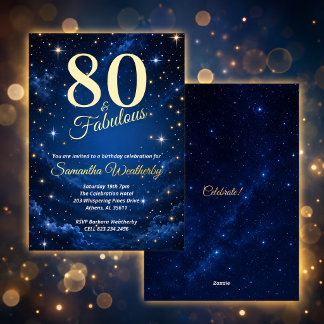 80 & Fabelhafter Nachthimmel-Geburtstag Gold Folieneinladung