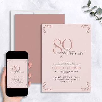 80 & Fabulous Blush Pink & Black Geburtstag Einladung