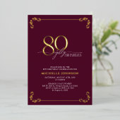 80 & Fabulous Burgundy & Gold Calligraphy Geburtst Folieneinladung (Stehend vorne)