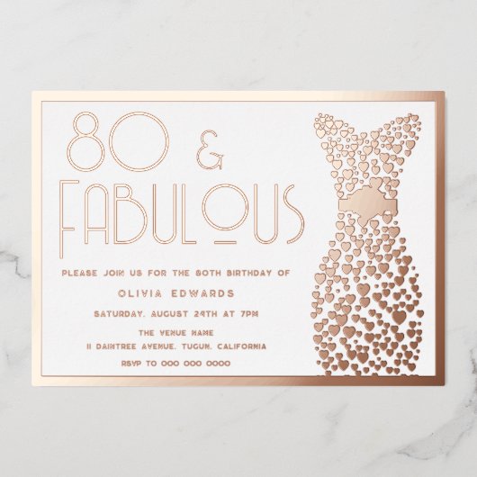 80 & Fabulous Gold Gown Retro 80. Geburtstag Folieneinladung (Vorderseite)
