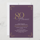 80 & Fabulous Lila & Gold Calligraphy Birthday Einladung (Vorderseite)