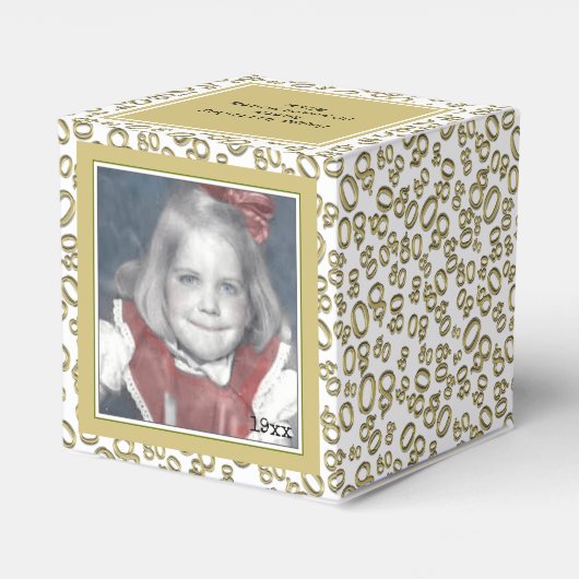 80. Foto Keepake - Gold/White Number Pattern Geschenkschachtel (Rückseite)