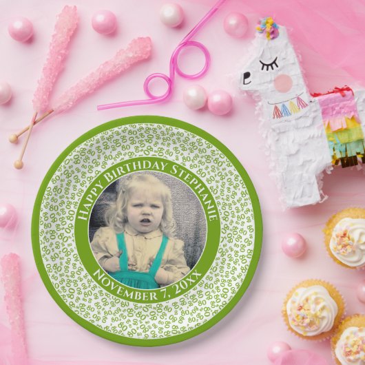 80 Foto Random Number Pattern Grün/Weiß Pappteller (Party)