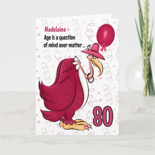 80. Funny Birthday Pink Buzzard mit Namen Karte (Vorderseite)