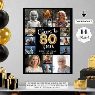 80. Geburtstag 14 Foto Collage Cheers to 80 Years Poster