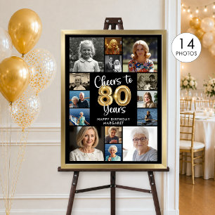 80. Geburtstag 14-Foto-Collage Prost auf 80 Jahre Poster