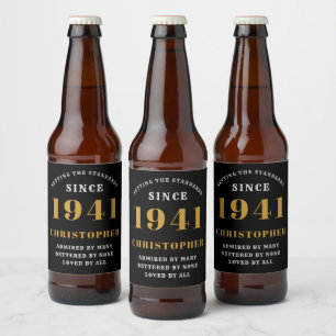 80. Geburtstag 1941 Black Gold Retro Personalisier Bierflaschenetikett