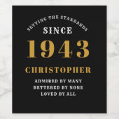80. Geburtstag 1943 Schwarzer Retro Personalisiert Weinetikett (Einzelnes Label)
