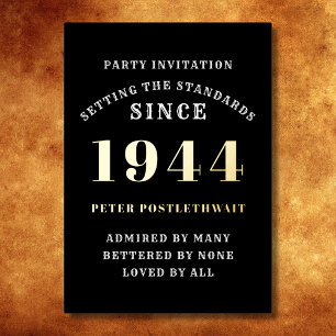 80. Geburtstag 1944 Schwarz Gold Personalisiert Fü Folieneinladung